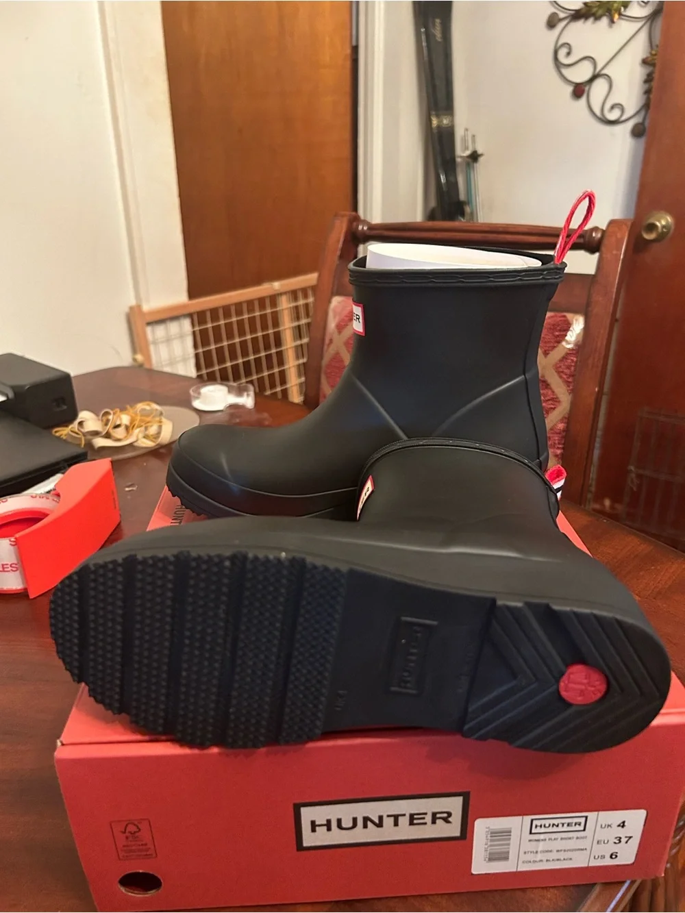Women’s Hunter Short Black Matte Rain Boots with Red Trim